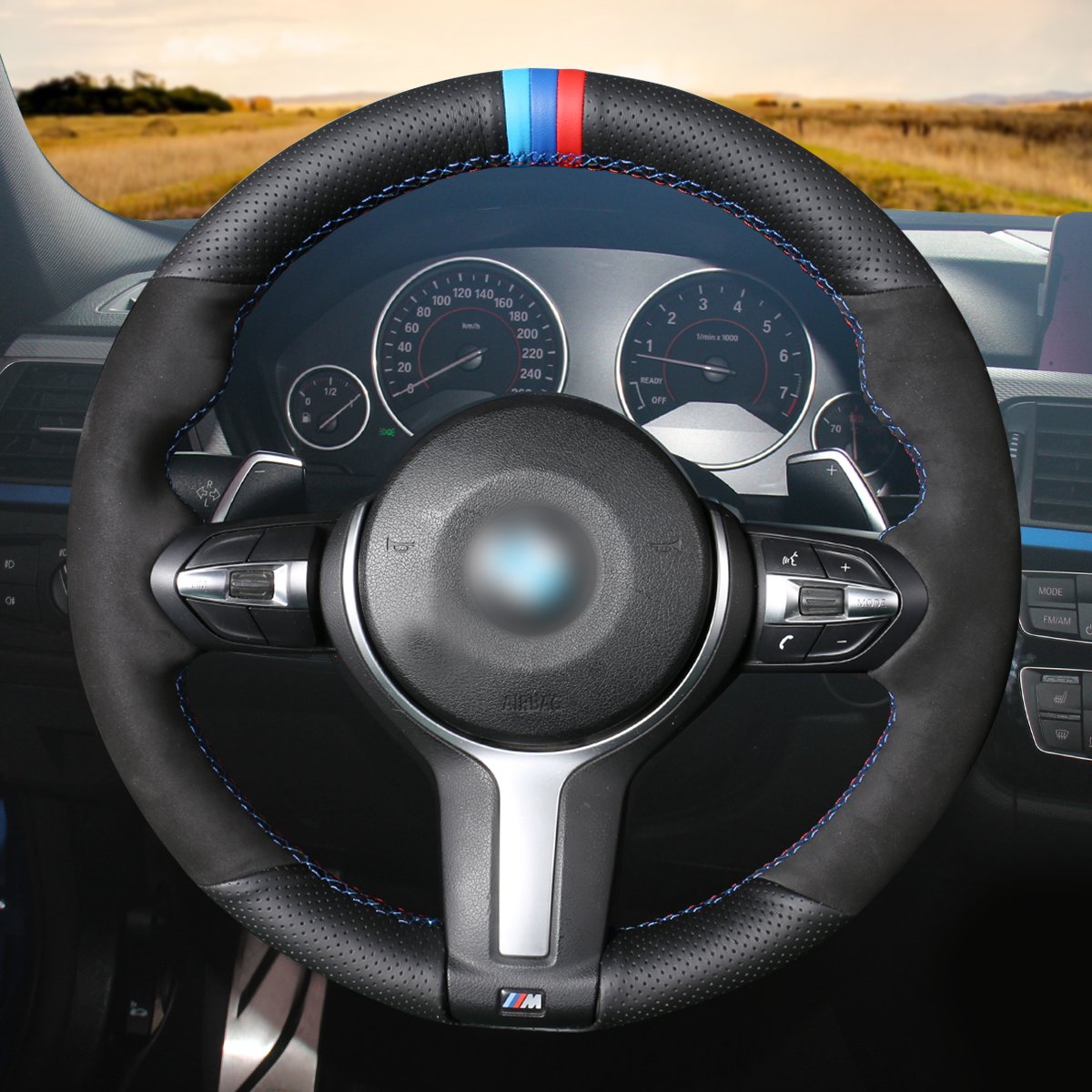 Loncky Auto Custom Fit OEM Black Genuine Leather Suede Car Steering Wheel Cover for BMW 228i